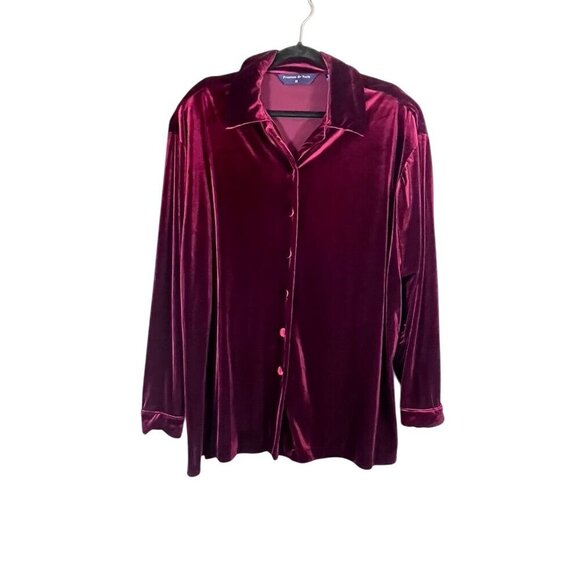 Vintage Velvet Shirt 1X Red Festive Holiday Neutral Dark Romance Old Money Soft - Picture 1 of 12
